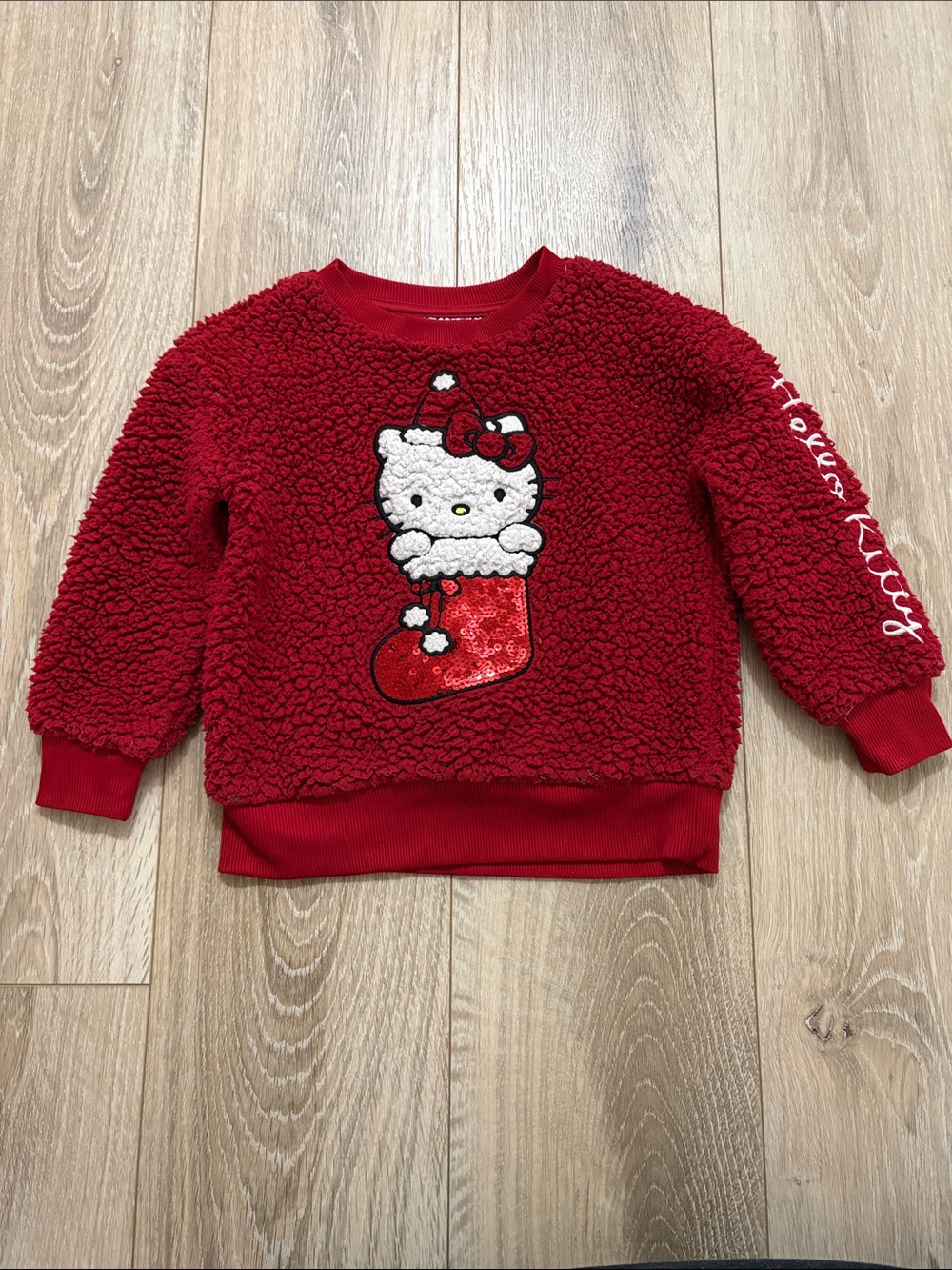 Hello Kitty Red Sherpa Pullover with Stocking Applique - Kids